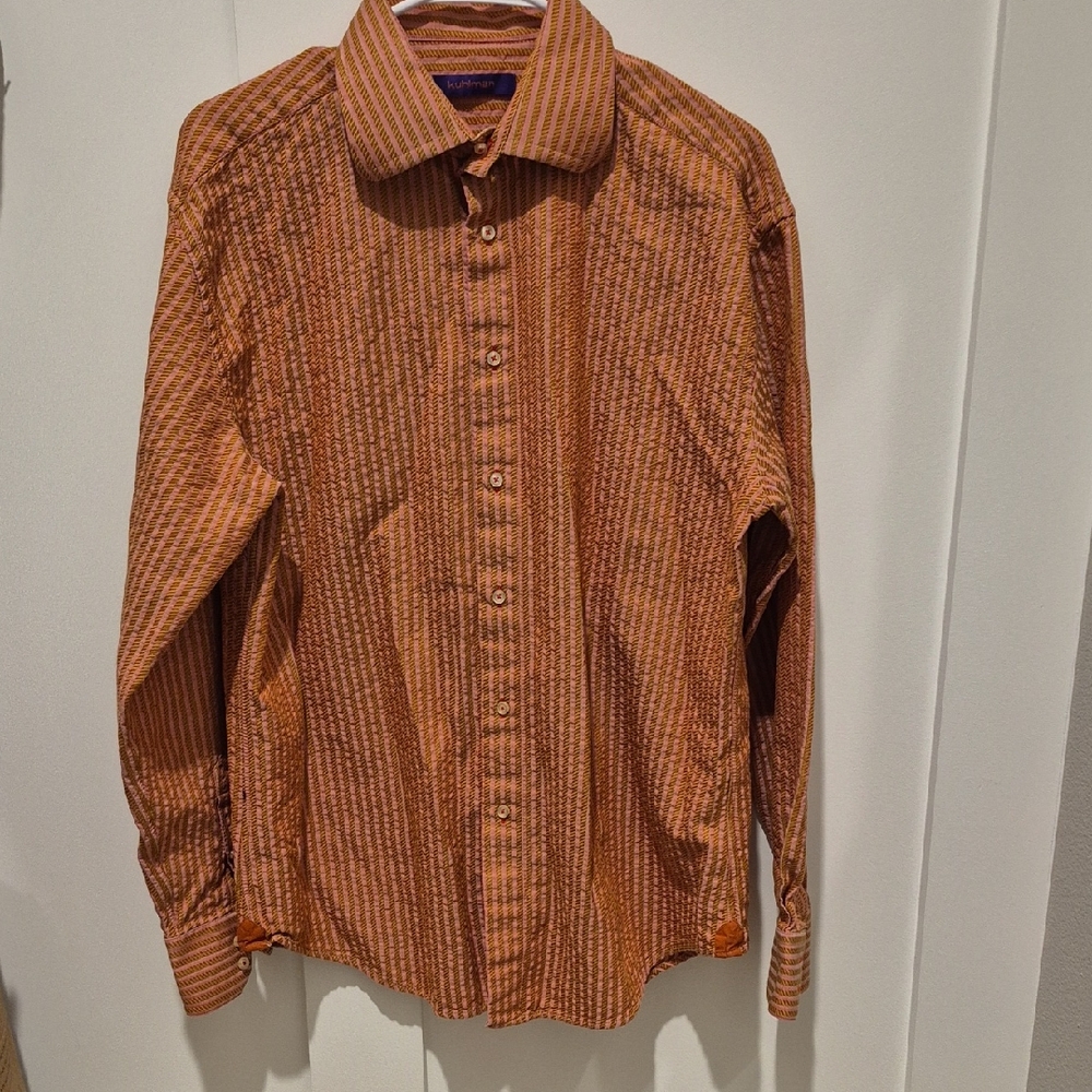 Kuhlman Men's Rust Striped Button Down Shirt Large 100% Cotton